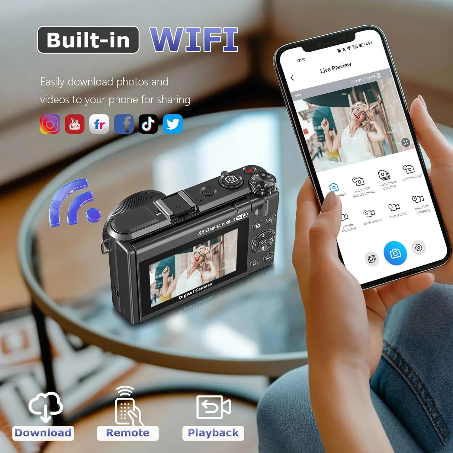 Caméra Action 8K 88MP WiFi Écran Rotatif 3" - Noir ou Rose