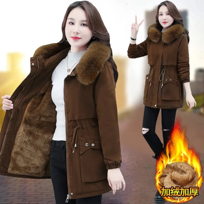

Parkas 6XL Womens 2023 Winter Jacket Loose Casual Padded Coat Female Large Size Plush Fur Collar Thick Down Cotton Outerwear