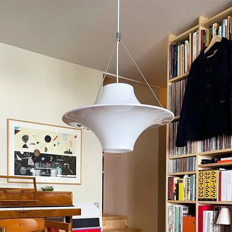 Milky White Flying Saucer Chandelier Dining Table Lamp Medieval Bauhaus Home Decor Study Room Living Room Dining Chandelier