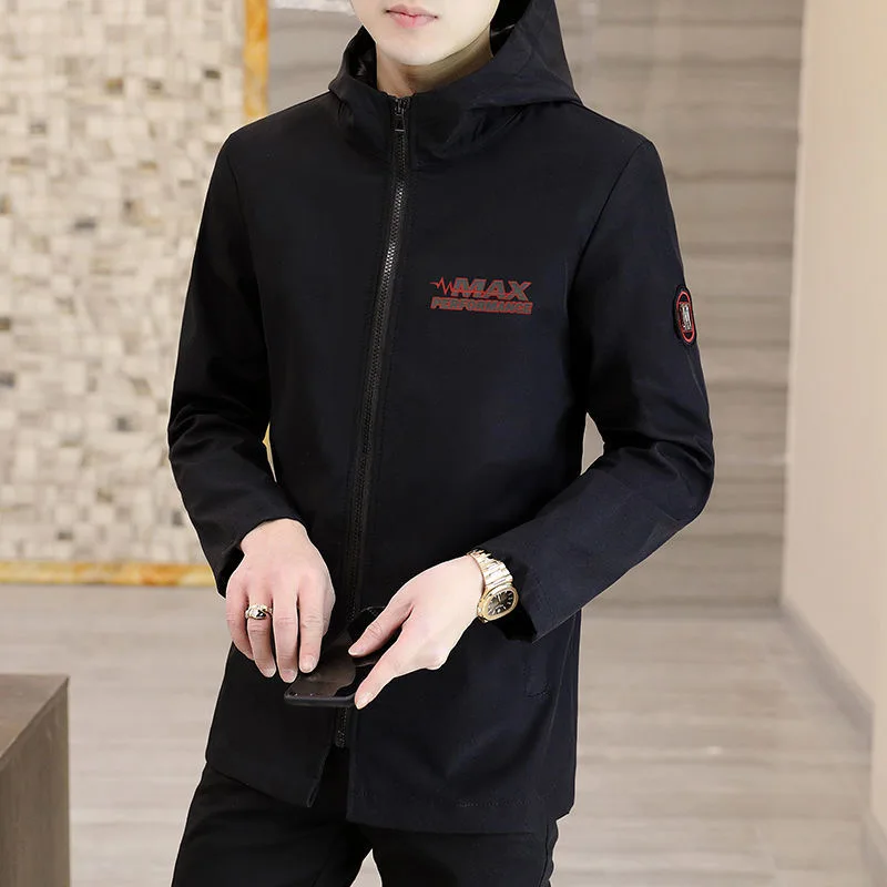 Spring and Autumn New Fashion Checkered Long Hooded Trench Coat Men's Casual Loose Comfortable Windproof Large Size Coat