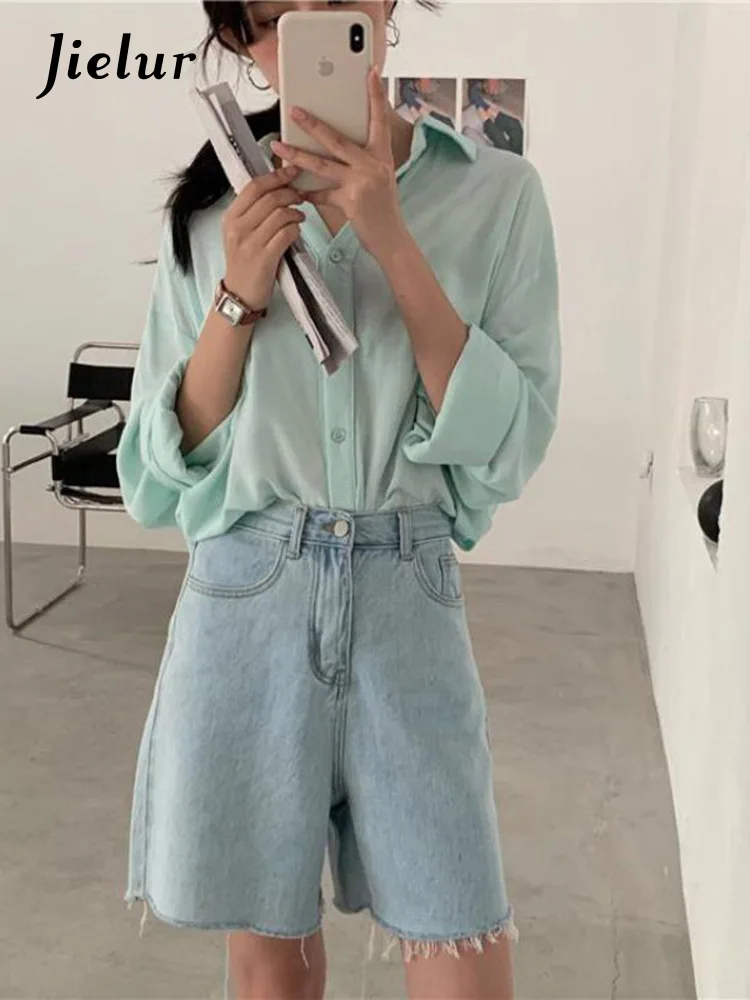 Jielur Streetwear Biker Shorts Women Korean Style Summer Cotton Denim Shorts Jeans High Waist Cool Short Feminino Chic