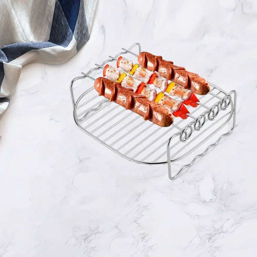 Baking Tray Skewers Air Fryer Stainless Steel Holder BBQ Rack Double-deck Home air fryer rack