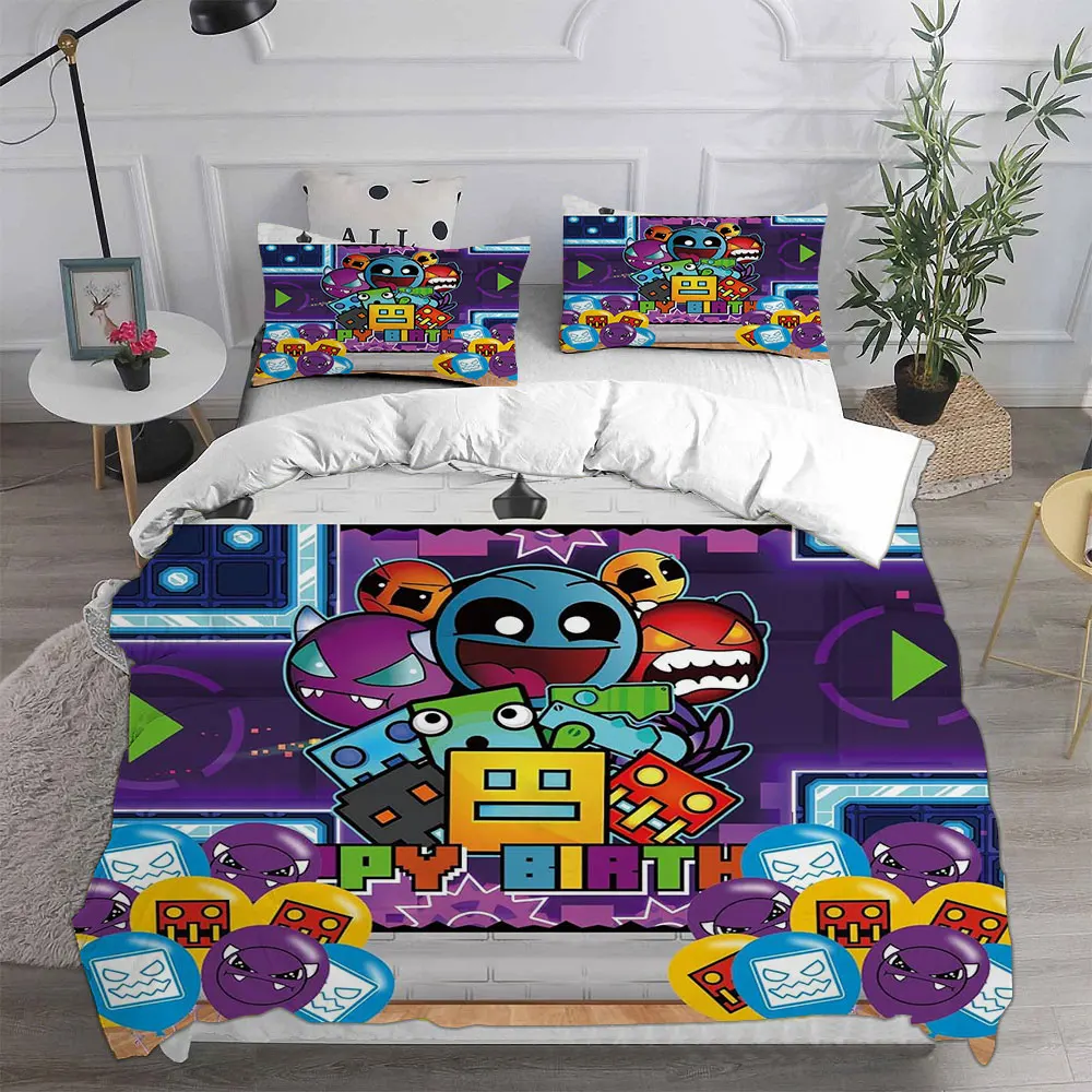 Geometry Dash Bedding Sets Comforter Quilt Bed Cover Duvet Cover Pillow Case 2-3 Pieces Sets Kids Adult Size 6