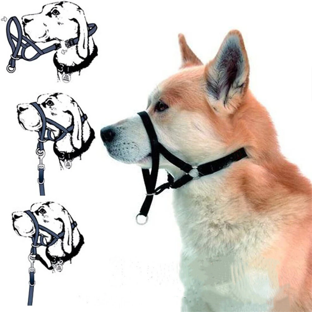 Adjustable Quick-Release Dog Head Halter Muzzle-Anti-Bite Bark & No-Pull Leash Control with Safety Strap