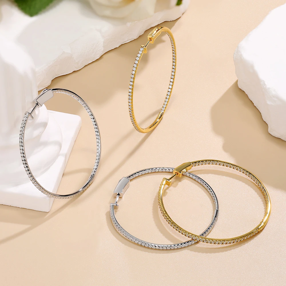 M-JAJA 50mm Full Moissanite Hoop Earrings 925 Sterling Silver for Women D Color VVS1 Lab Diamond Stud Earrings Wedding Jewelry 5