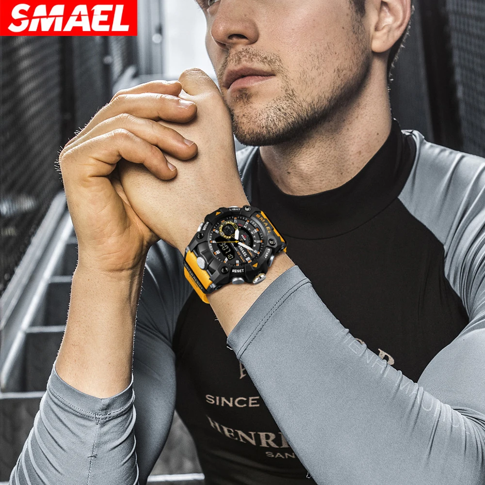 Sports Watches SMAEL Fashion Men Shock Resistant 50M Waterproof Wristwatch LED Alarm Stopwatch Clock Military 8040