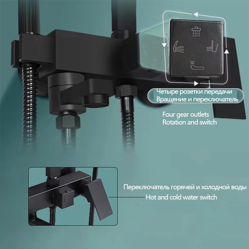 Description Picture 4 of itemBrass Black Shower Faucet Column Wall -mounted Shower System Rainfall Shower Set Bathroom Faucet Modern Showers for Bathroom