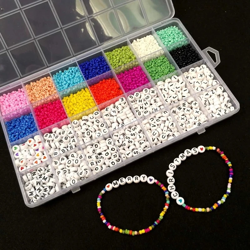 

5000Pcs Alphabet Letter Beads Kit Glass Seed Beads and Heart Shape Beads for Name Bracelets Necklace Jewelry DIY Making Craft
