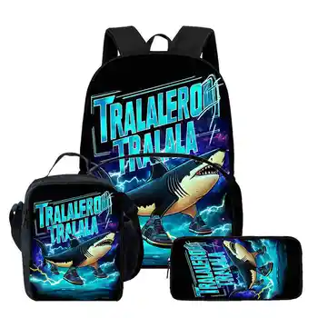 Set da 3 pezzi Zaino scolastico per bambini con custodia frontale, borse per il pranzo, borse per matite per età compresa tra 5 e 10 anni, borse da scuola Cartoon Brainrot per ragazzo e ragazza 1