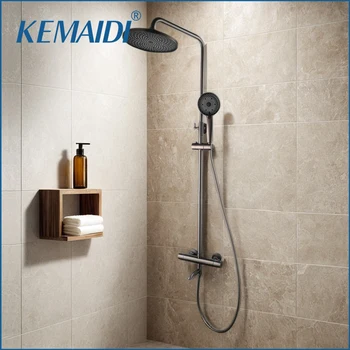 KEMAIDI Brushed Gold Thermostatic ชุดฝักบัวห้องน้ําระบบอาบน้ําก๊อกน้ําชุดสแควร์สายฝนก๊อกน้ําอาบน้ําด้านบน 1