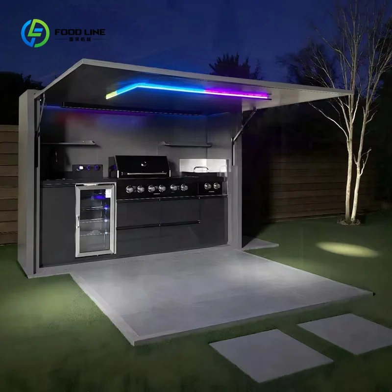 Îlot de cuisine extérieur en acier inoxydable avec barbecue intégré et nettoyage facile, idéal pour les pique-niques dans la cour et les cuisines extérieures 1 Îlot de cuisine extérieur en acier inoxydable avec barbecue intégré et nettoyage facile, idéal pour les pique-niques dans la cour et les cuisines extérieures 1