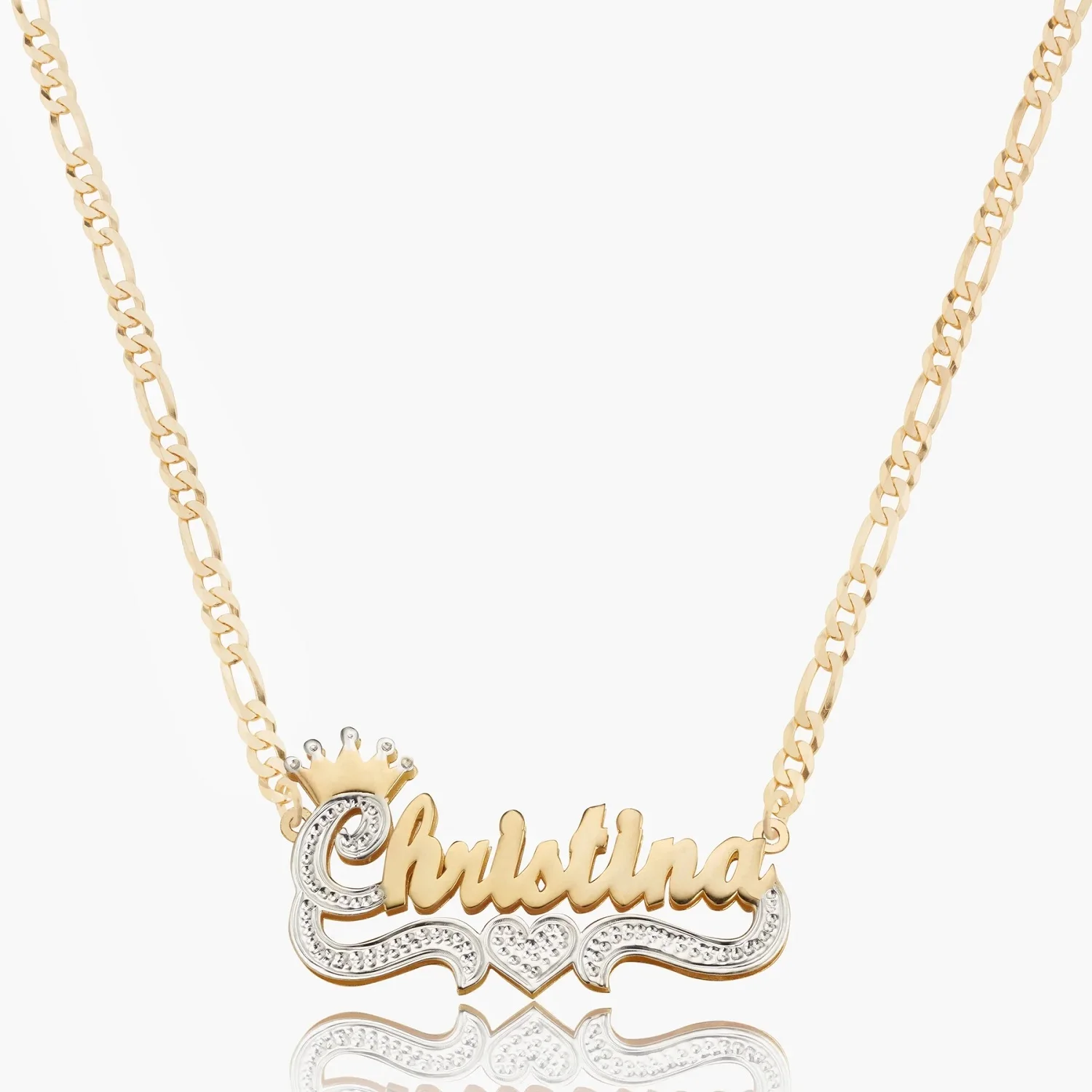 Double Plated Princess Crown Name Necklace With Heart Custom