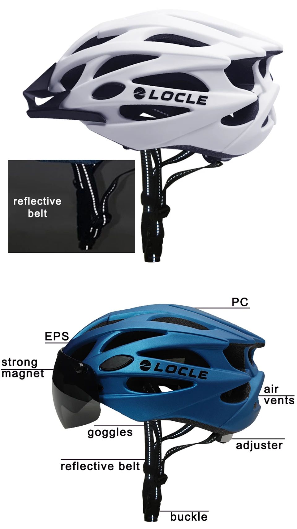 LOCLE Fahrradhelm mit Magnetischen Photochromen Gläsern Straßen- und Mountainbike-Helm In-Mold Fahrradhelm mit Magnetischem Schutzvisier – Detail 3