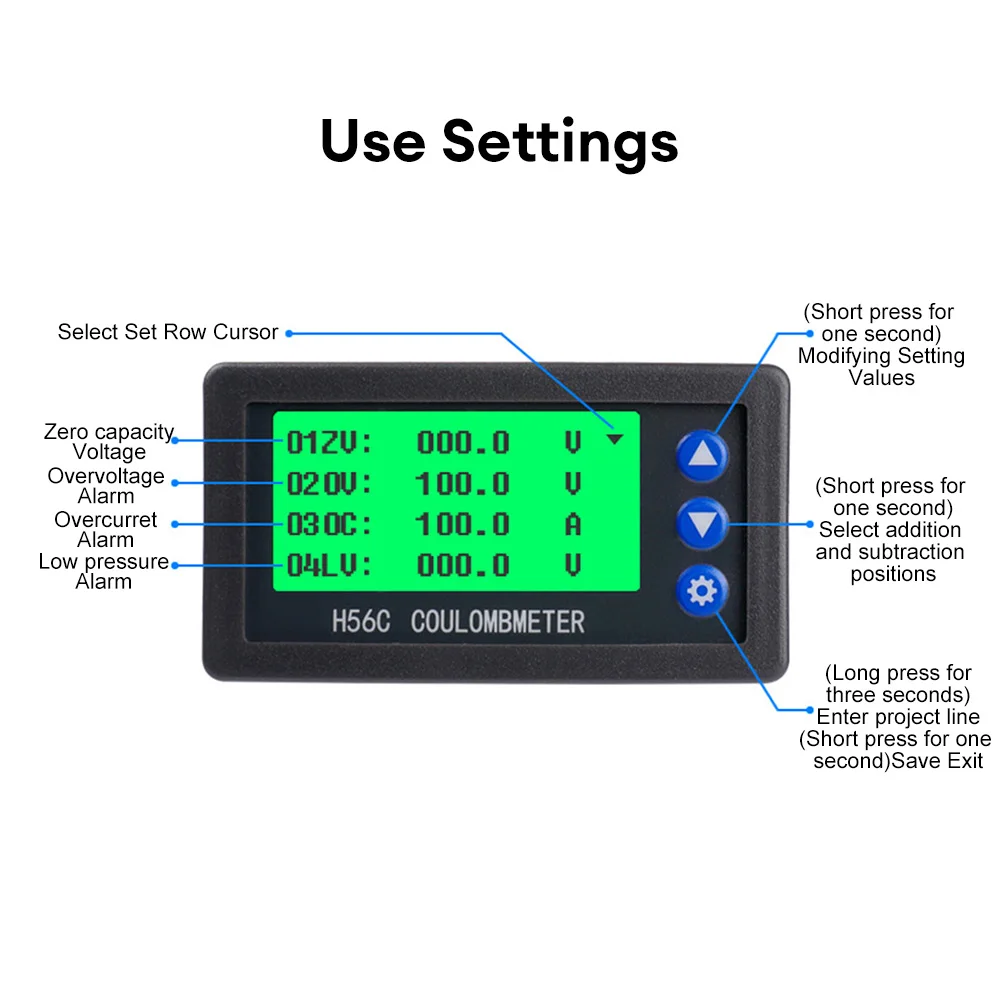 Battery Monitor Hall Sensor Coulomb Tester DC9~100V 50A-300A Voltmeter Ammeter Battery Capacity Coulometer 12V 24V 36V 48V 60V 4