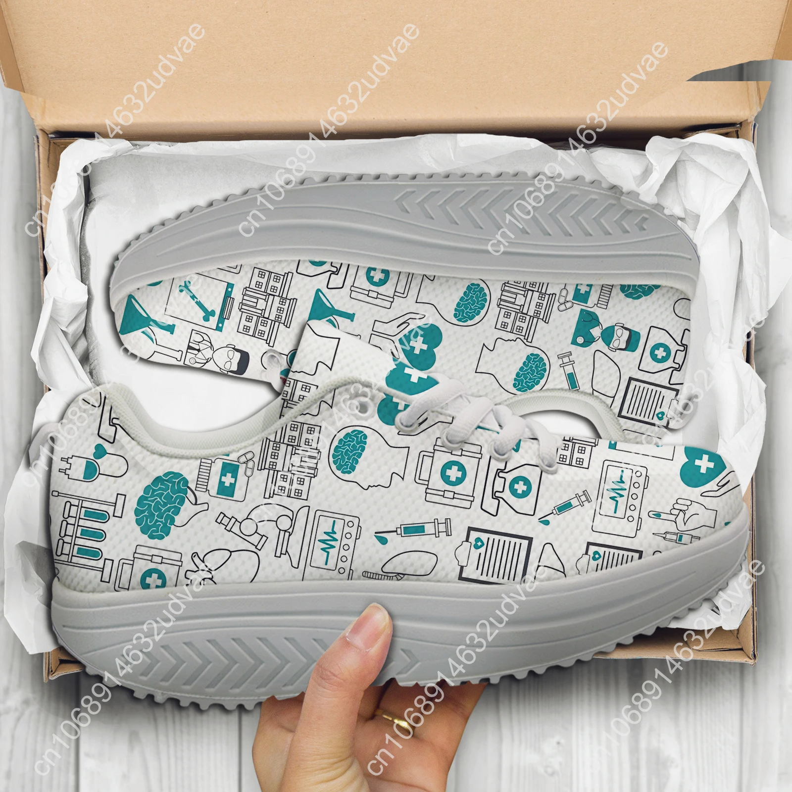 Nursing Shoes For Women Cartoon Medical Print Girls Height Increasing Shoes White Lace Up Nurse Shoes Zapatos