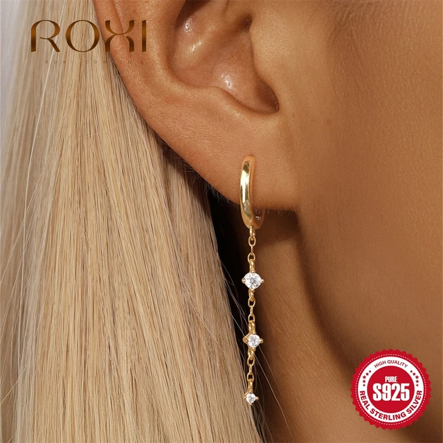 ROXI S925 argent Sterling quatre griffes Zircon chaîne gland boucles d'oreilles pour femme mode Piercing boucle d'oreille de luxe de haute qualité