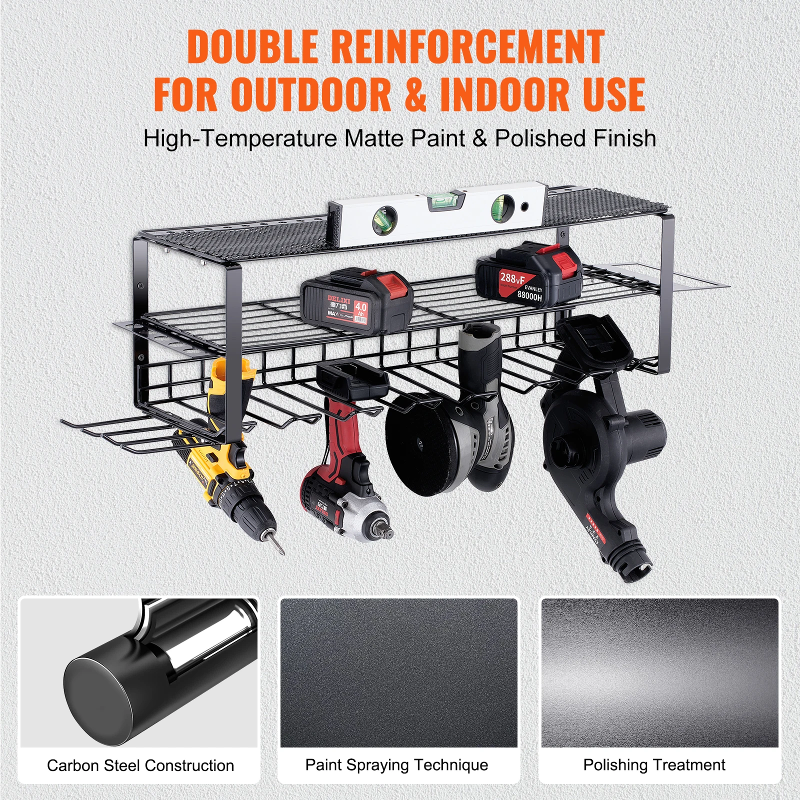VEVOR 3 Layers Power Tool Organizer Wrench Wall Mount Holder Workshop Storage Rack Garage Metal Shelf for Screwdriver Tools 3