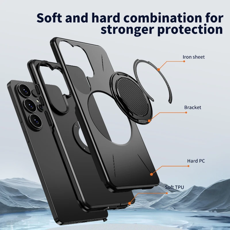 360° Rotating Metal Magnetic Car Holder Phone Case - Hard PC + Soft TPU