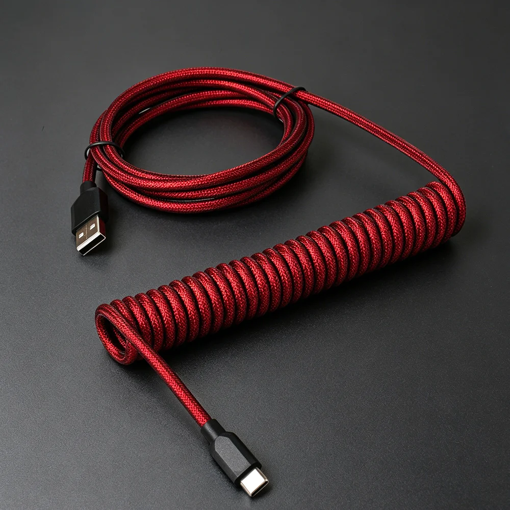 【LANO】화이트 블랙 레드-블랙 코일형 키보드 케이블 Type-C to USB 이중 슬리브 기계식 키보드 케이블 (기계식 키보드용)