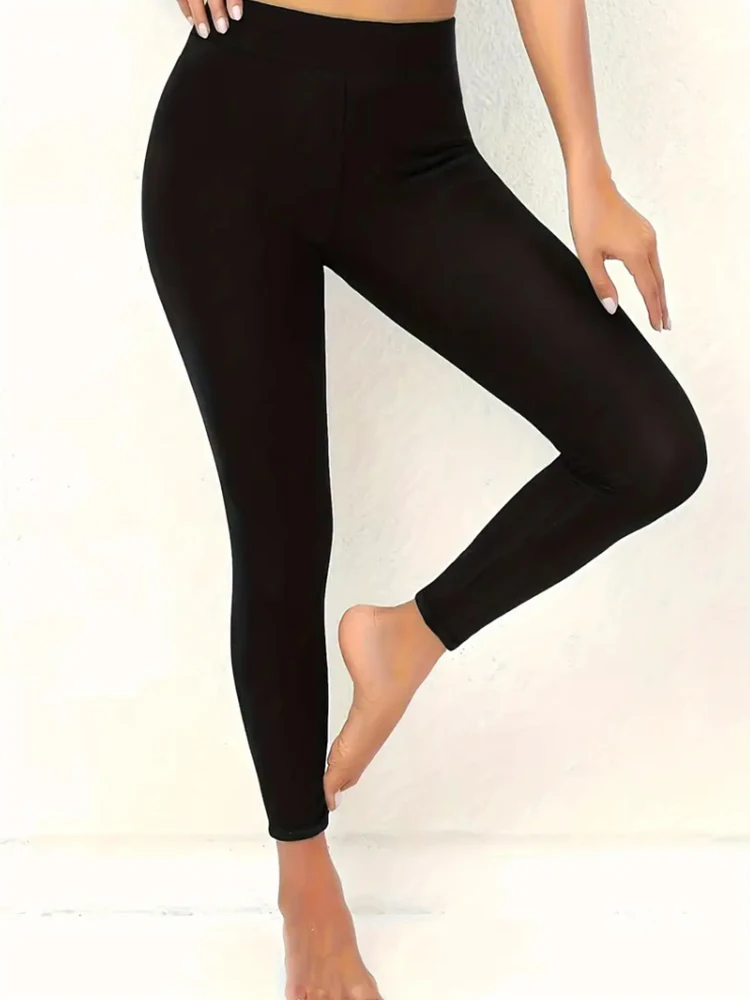 Solid Color Fleece Lined Yoga Pants, High Stretch Warm Sports Leggings, Women's Activewear