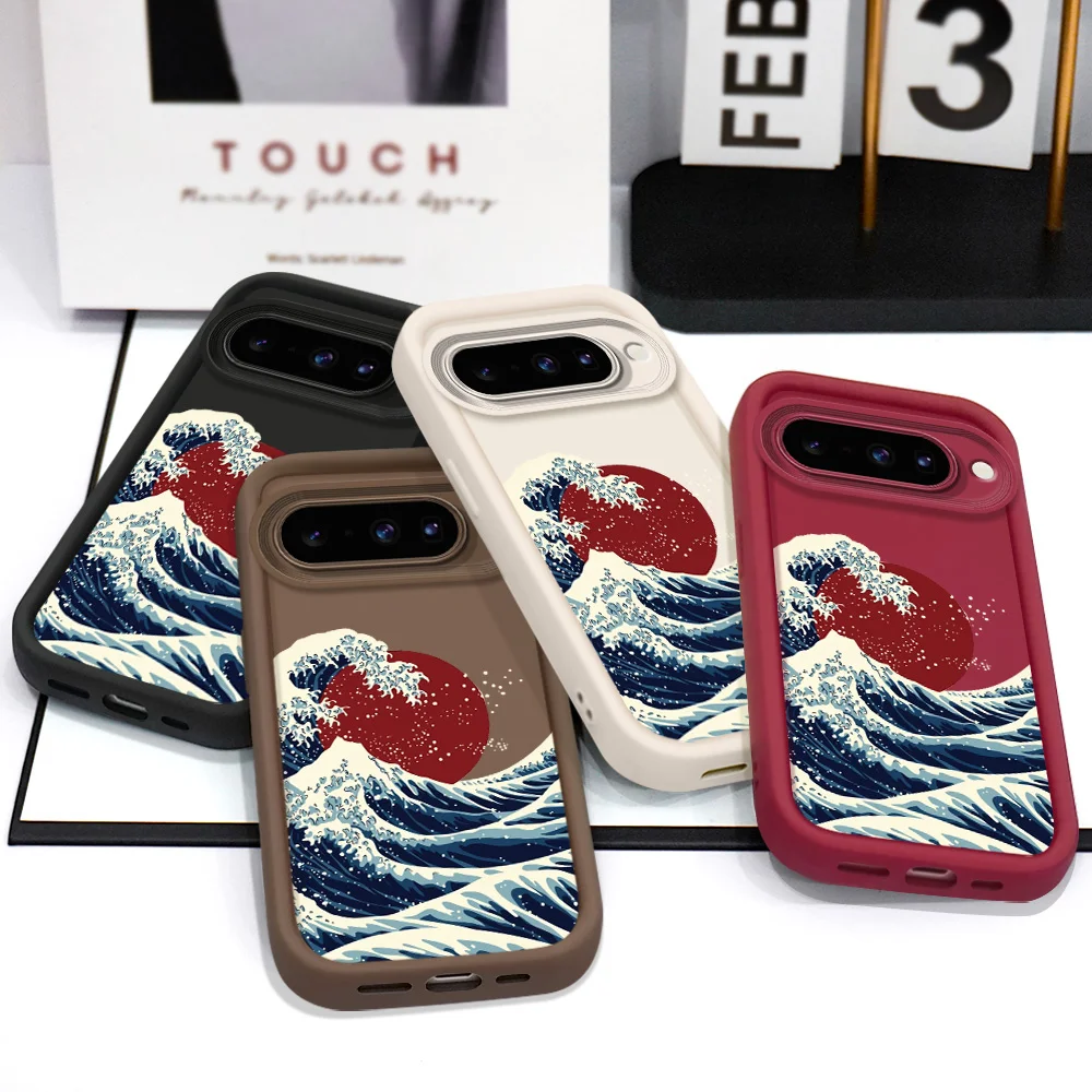Red Sun Waves Phone Case For Google Pixel 10 9 9A 8 8A 7 7A Pro XL 4G 5G Staircase Soft Cover - 4