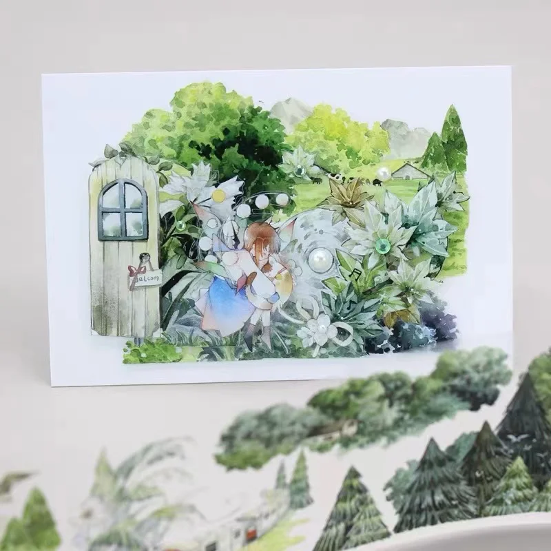 Винтажная наклейка с рисунком леса и улыбки, домашних животных, для изготовления открыток, украшение «сделай сам», скрапбукинг, наклейки с планами