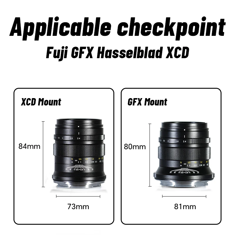 Zhongyi Mitakon 30mm F2.4 MF 중형 프라임 사진 렌즈 (후지필름 GFX, 하셀블라드 XCD 마운트 카메라 GFX50S, GFX100, X2D 용)
