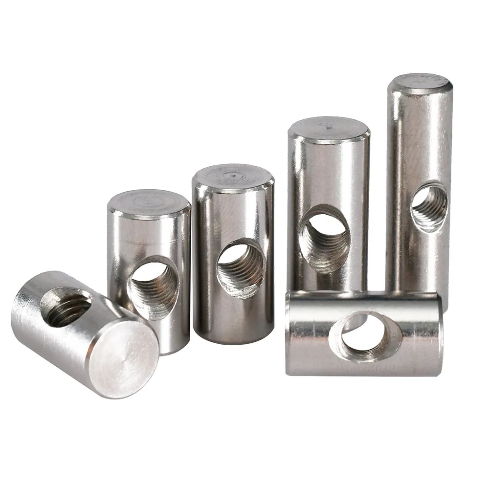 Cross Hole Barrel Nut M4 M5 M6 304 Stainless Steel Bolts Cylindrical Pin Dowel Wood Furniture Embedded Locking Long Nut