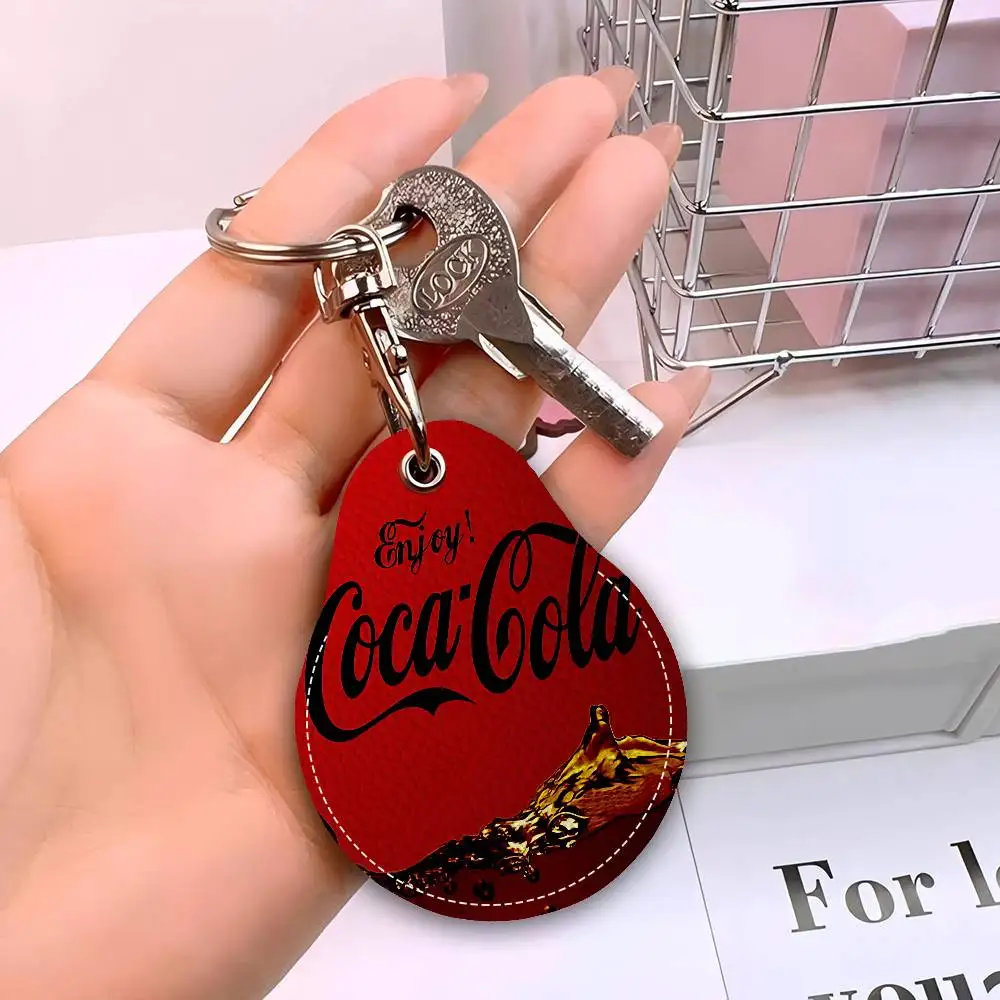 C-Coca-Cola Männer und Frauen Universal Rostschutz Schlüsselanhänger PU Leder Zugang Kartenhalter Drop Schlüsselanhänger Ring – Detail 10
