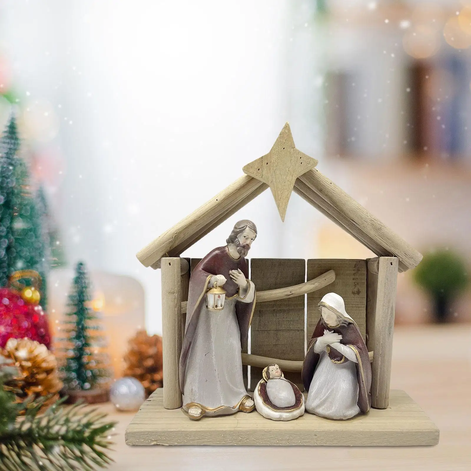 Nativity Scene Figurine Decorative Tabletop Figure for Indoor Home Shelf