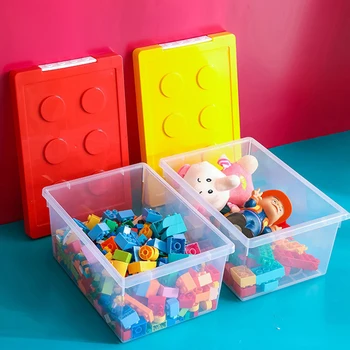 Scatola di immagazzinaggio di blocchi di particelle di grandi dimensioni trasparenti in plastica con coperchio smistamento e organizzazione di contenitori per assemblaggio di giocattoli per bambini