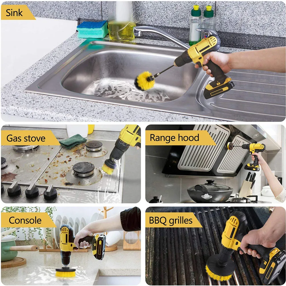 Drill Brush Attachment Set Power Scrubber Wash Cleaning Brushes Tool Kit with Extension for Clean Car Wheel Tire Glass windows 5