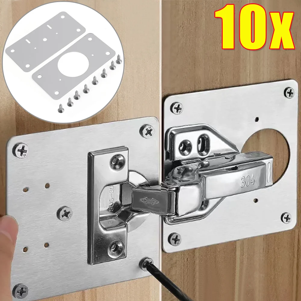 Hinge Repair Plate 10/2Pcs Cabinet Hinge Repair Plate Kit Stainless Steel Door Hinge Mounting Plate With Holes For Home Kitchen Cupboard Furniture