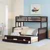 Twin Over Full Bunk Bed with Twin Size Trundle and 3 Storage Drawers, Solid Wood Bunk Bed Frame with Ladder, Children Beds 6
