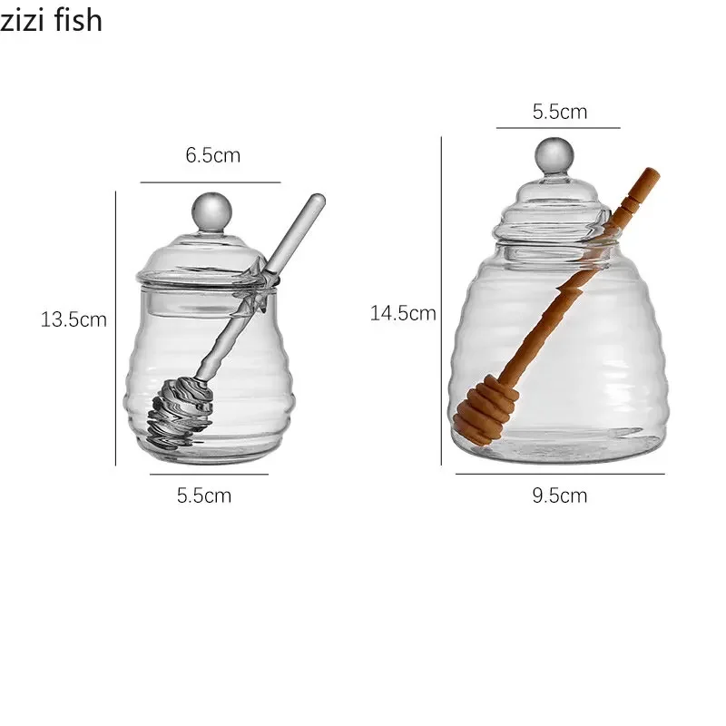 Honey Storage Container Glass Jar with Lid Transparent Jam Jar Creative Striped Glass Bottle Home Kitchen with Mixing Rod