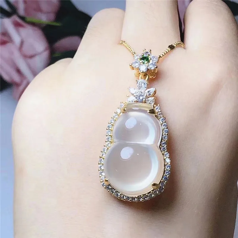 

New Natural Agate High Ice White Jade Pith Gourd Pendant Women's Fashion Necklace Jewelry