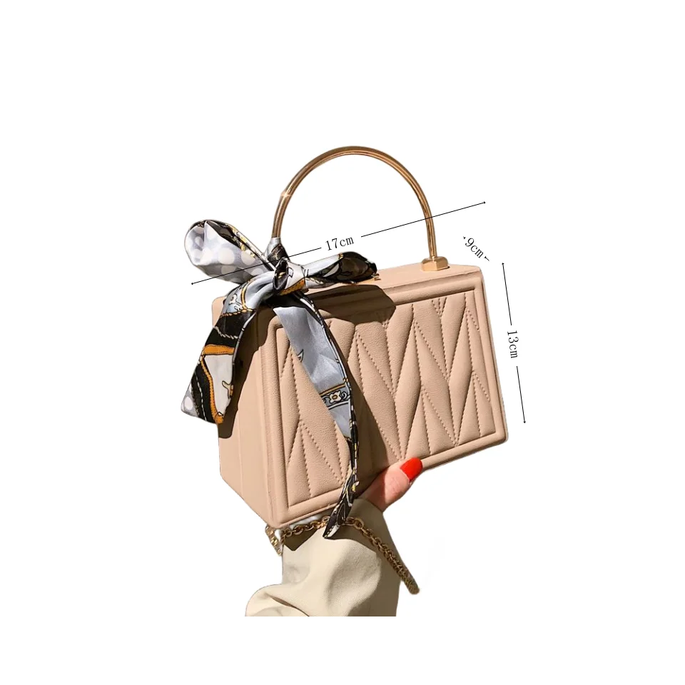 Scarf Small Square Handheld Box Bag With Pleated Embroidery Detail_voghion.com