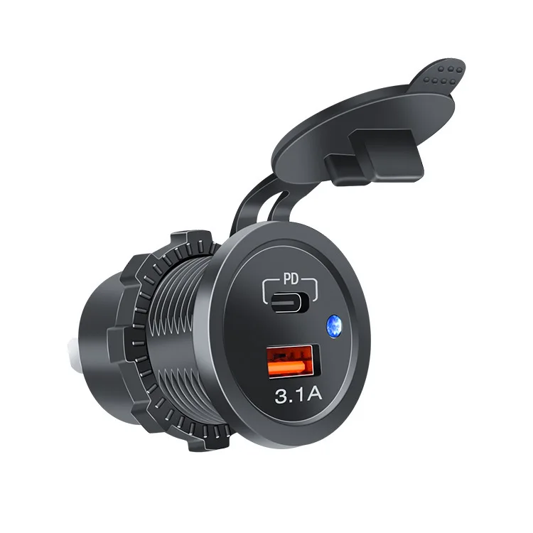 LED 라이트가 있는 PD 3.1A 듀얼 USB 충전기 오토바이 자동차 충전기 파워 소켓 방수형 차량용 트럭 ATV 보트용