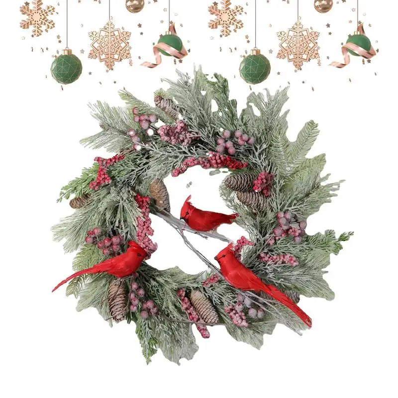 

Christmas Wreaths Hangable Christmas Reef Decoration Red Bird Artificial Red Berry Wreath For Wall Farmhouse Winter Porch decor