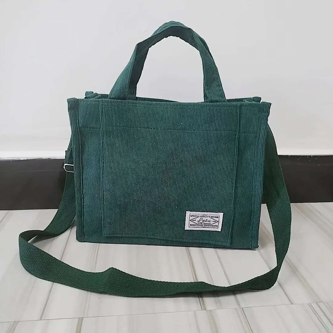 Vintage Corduroy Retro Tote Bag - Multi-Color Casual Crossbody Handbag