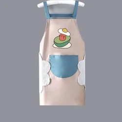 Waterproof and Oil - Proof Women's Kitchen Apron with Hand Wiping Strap and Pocket (Pink - Avocado)