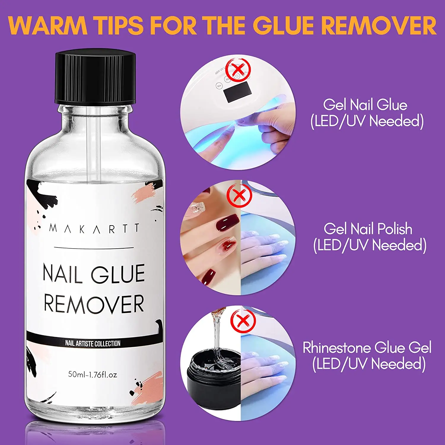 Nail Glue Remover Glue Off for False Nails , Makartt Press ON Nails Glue Remover Fake Nail Adhesives Remover Nail Glue Debonder 6