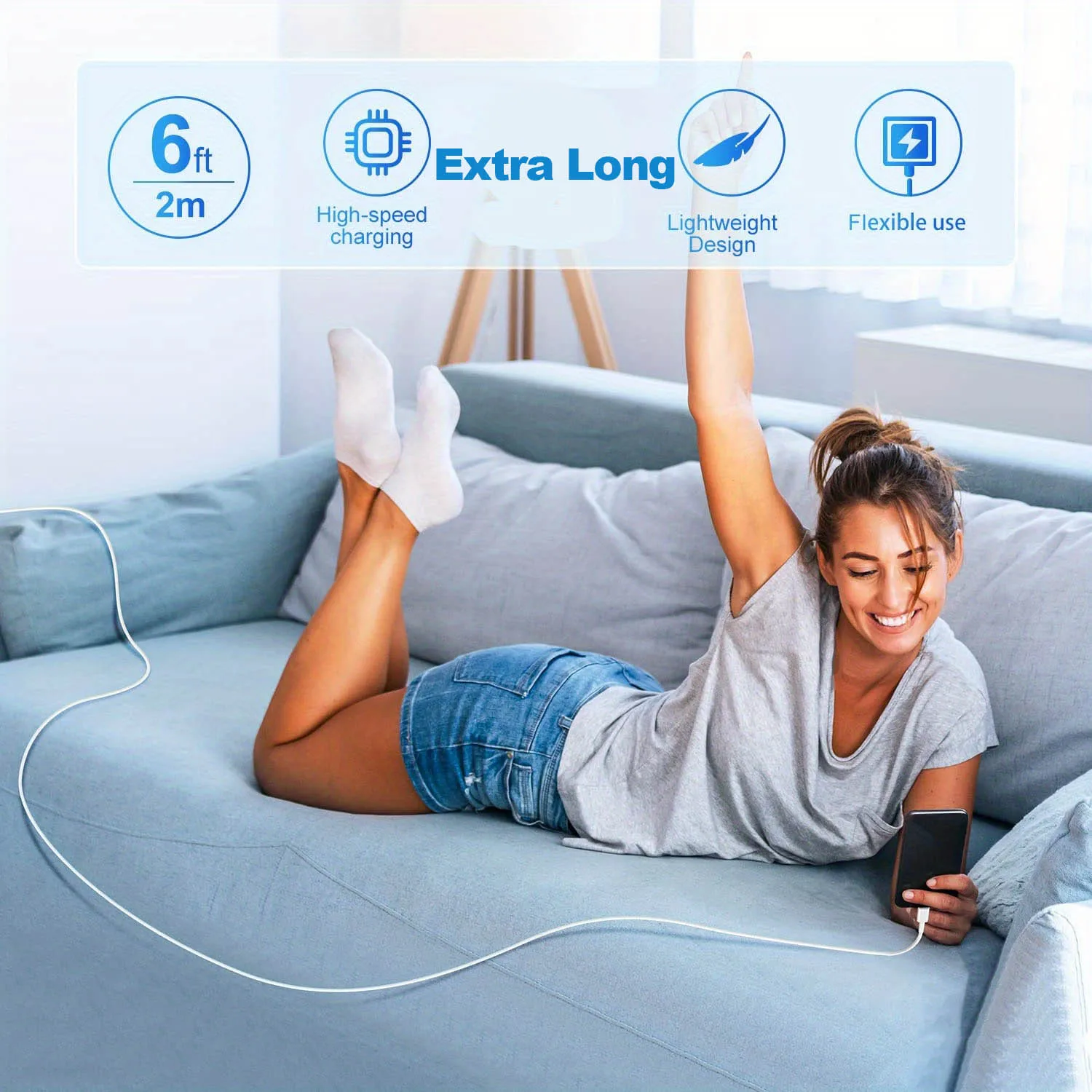 아이폰 아이패드-5 팩용 USB A to L 케이블 코드, 2M, 6.6FT