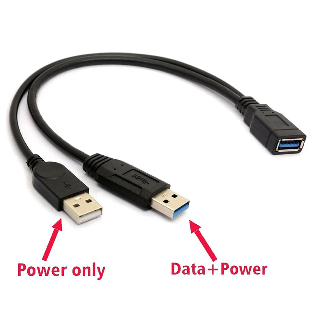 추가 전원 데이터 Y 연장 케이블 USB 3.0 암-듀얼 USB 타입 A 수 전원 분배기 케이블 (모바일 하드 디스크 PC 하드웨어용)