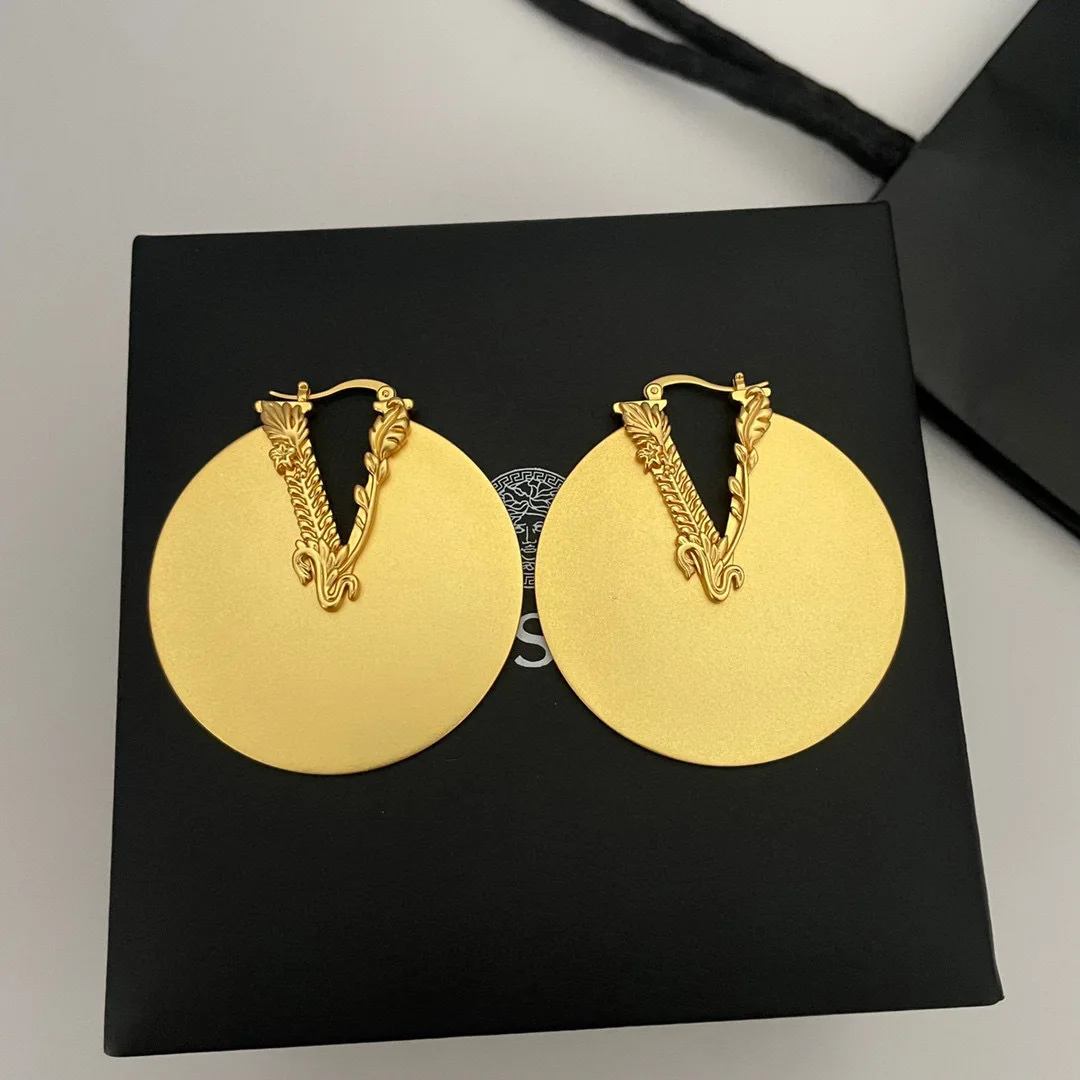 

Vintage Luxury Jewelry Big Circular Brass 18K Gold Plated Top Quality Earring Woman Designer Brand Trends 2023 Europe America