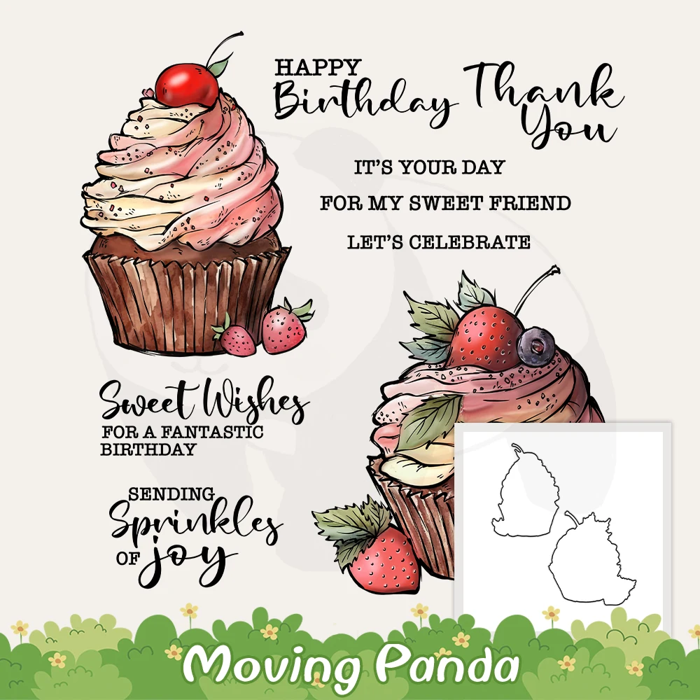 

Happy Birthday Sweet Cupcakes Cutting Dies Clear Stamps DIY Scrapbooking Metal Cut Dies Silicone Stamps For Cards Albums Decor
