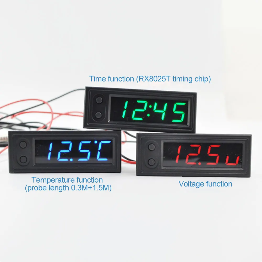 Orologio Auto Digitale 3 In 1 LED | Termometro E Voltmetro 12V | Misuratore Temperatura Doppio