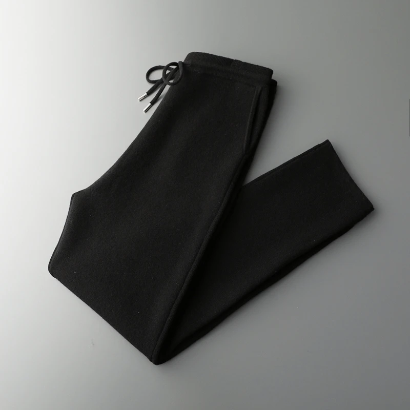 New 100% pure wool men's padded warm casual wide-leg pants knitted cashmere trousers in autumn and winter. 5