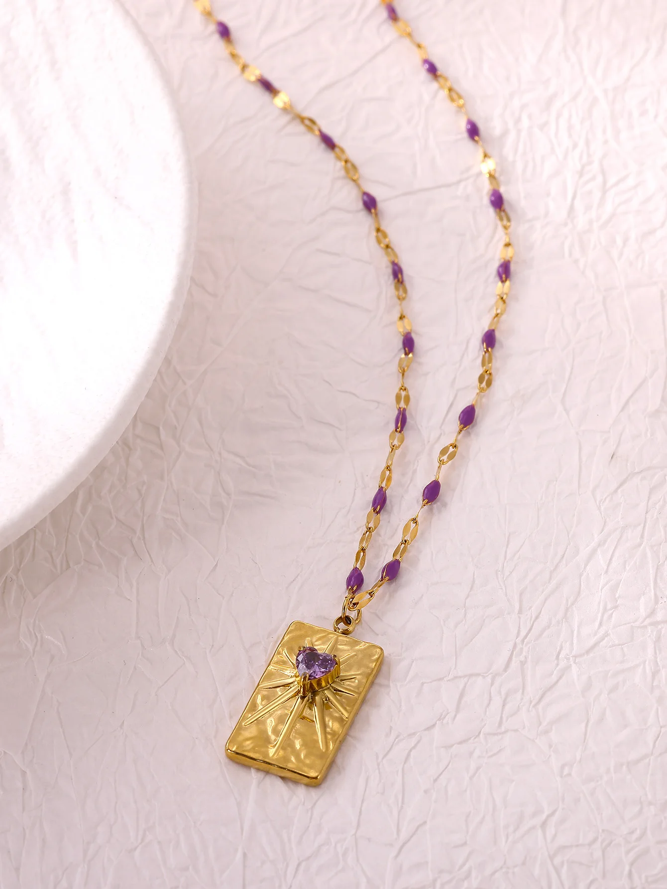 Zircon Heart Square Pendant Necklace for Women Gold Color Stainless Steel