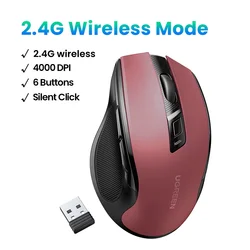 UGREEN Ergonomic Wireless Bluetooth Mouse with 4000DPI and Silent Clicks (ONLY 2.4G Red)